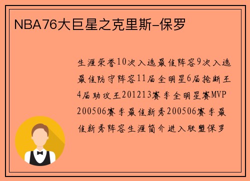 NBA76大巨星之克里斯-保罗