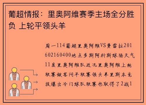 葡超情报：里奥阿维赛季主场全分胜负 上轮平领头羊